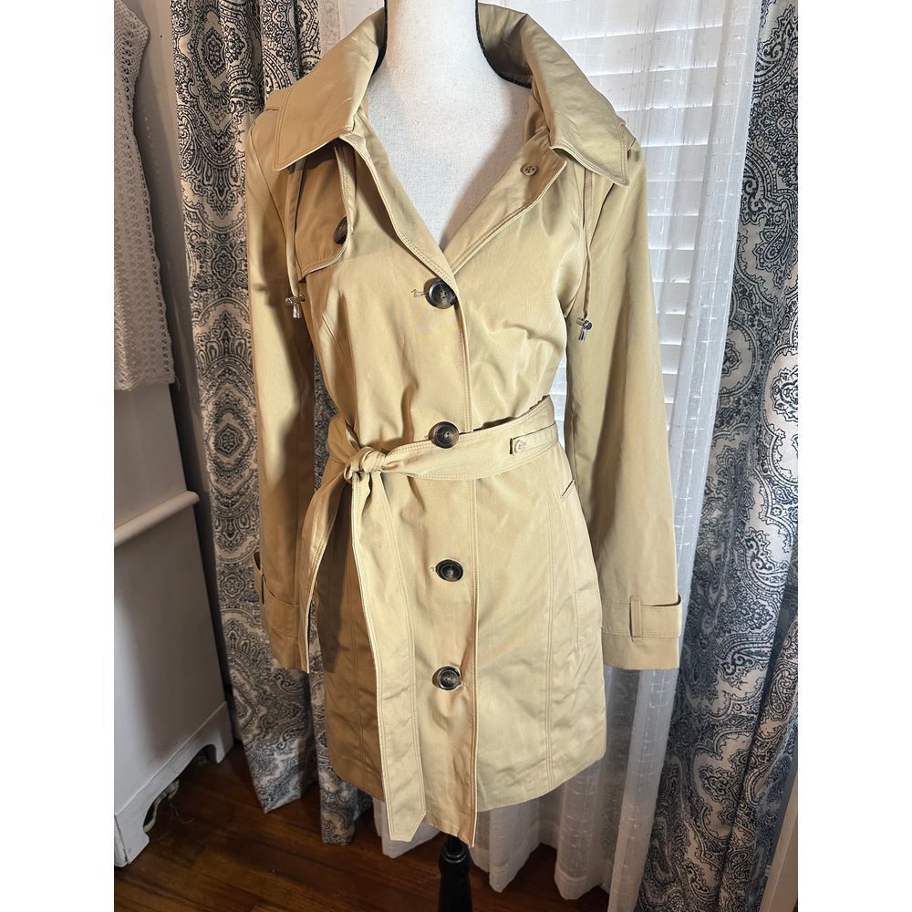 London Fog Single Breasted Med Tan Trench Knee Length  Coat Water Resistant